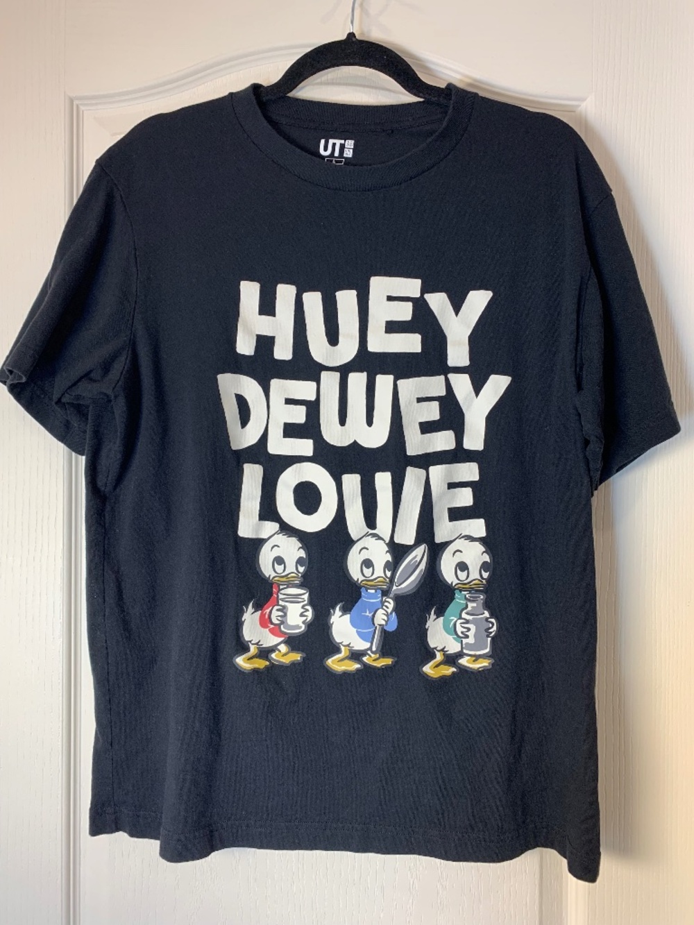Uniqlo UT Disney Huey Dewey Louie T-Shirt Black Graphic Tee Unisex Size L